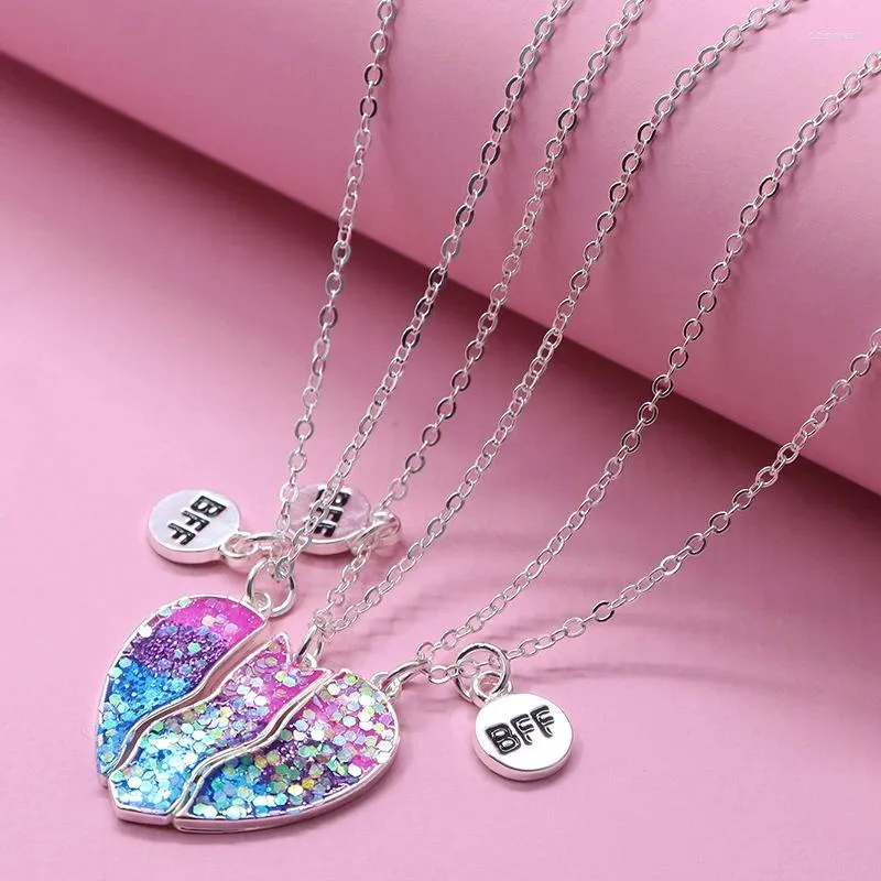 Pendant Necklaces 3Pcs/set Peach Broken Heart For Girls 3 Ie Friendship BFF Friend Jewelry Gifts