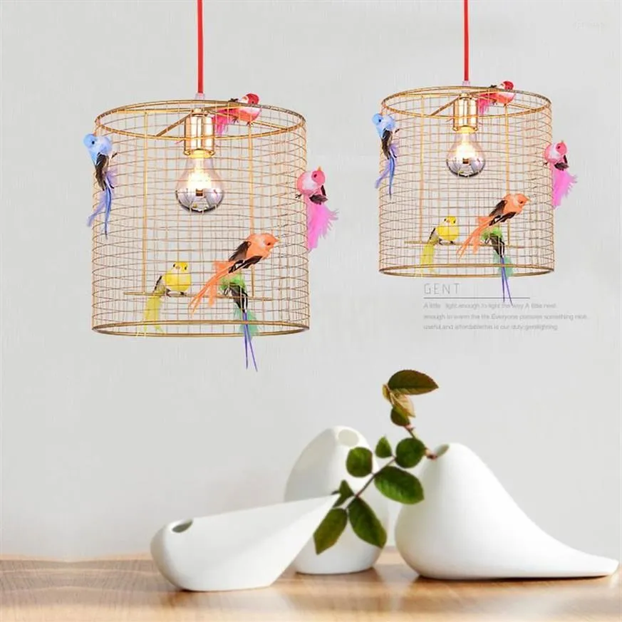 Hanglampen Creatieve Kleurrijke Vogelkooi Licht Morden Slaapkamer Balkon Woonkamer Ijzeren Lamp Home Decor Led Keuken Hangend294K