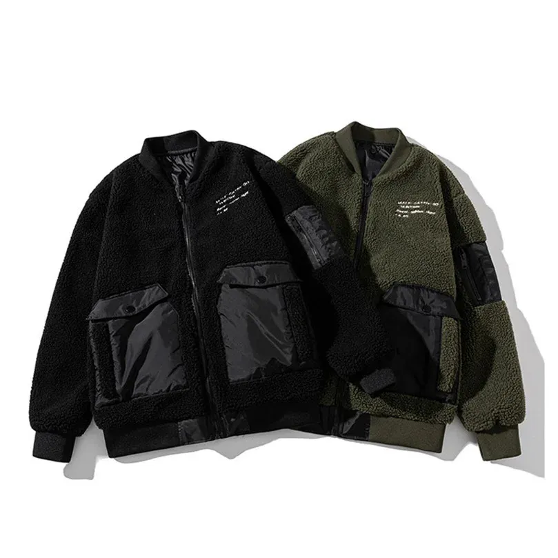 Donsparka's voor heren Lente gewatteerde jas Heren met hoed Schapenvachtjas voor heren Fleece Harajuku College Jacket Bovenkleding Gewatteerd Y2K Streetwear 231214