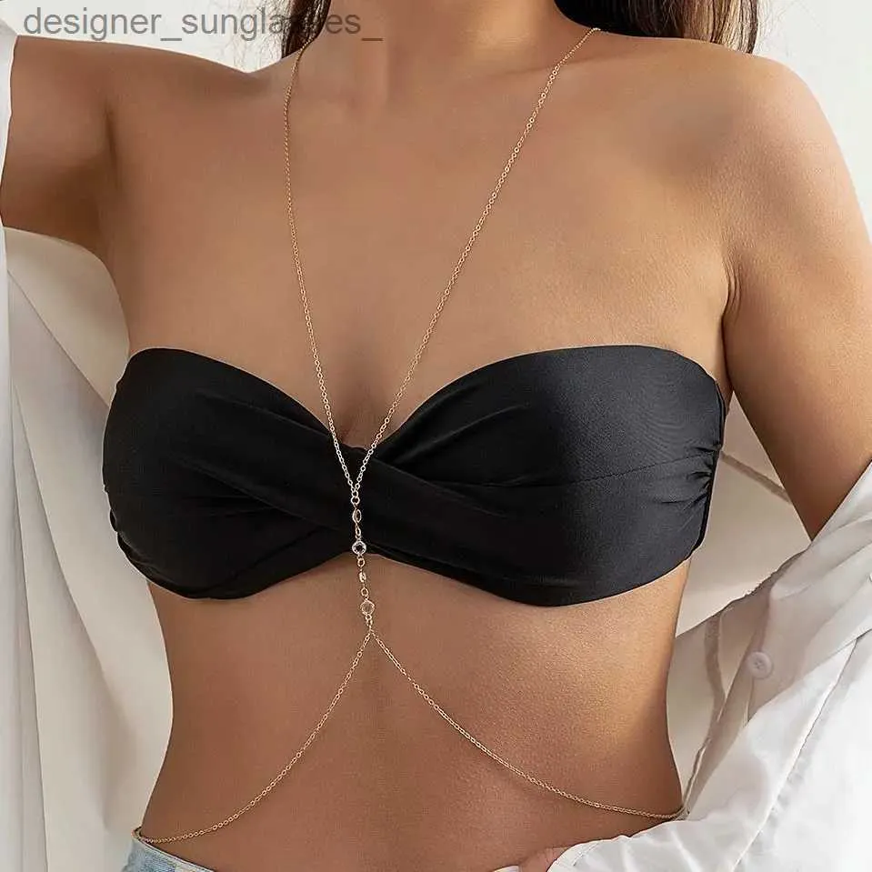 Inne modne akcesoria Purui Simple Seksowna seksowna kryształ zintegrowany łańcuch talii i klatka piersiowa seksowna plażowa bikini łańcuch brzucha dla kobietl231215