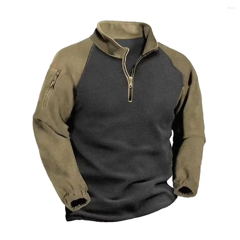 Hoodies masculinos polar velo superior pulôver à prova de vento com gola zíper outono primavera camisa quente punho elástico para homem