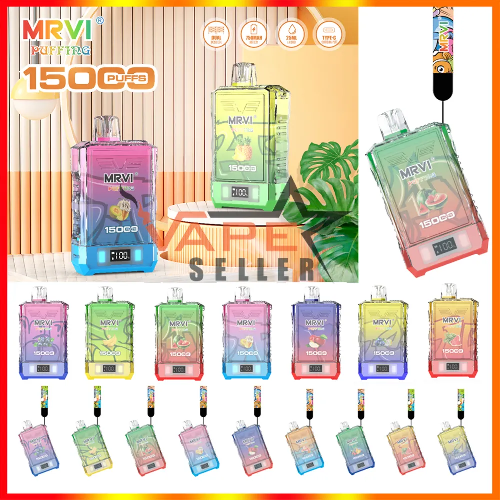 Orijinal Puff 15000 MRVI PUFFING 15K Puffs Teslim edilebilir Vape Kalem E Sigara Kiracı Dijital Kutu Şarj Edilebilir 750mAh Pil 25ml Pod Büyük Vapor Cihaz