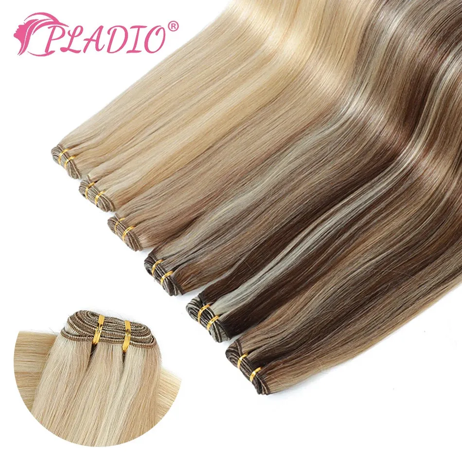 Synthetic Wigs PLADIO straight human hair braided bundle double woven fabric Brazilian Remi extended blonde 10 "24" natural 231215