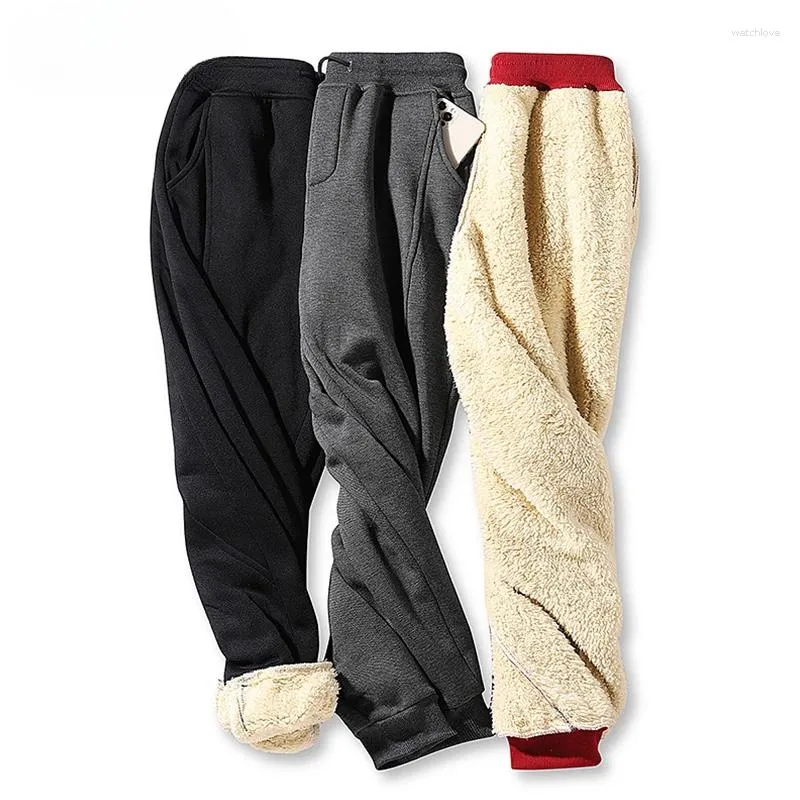 Męskie spodnie zimowe ciepłe gęste polarowe spodnie dresowe męskie joggery lambowola zwyczajna bawełniana pluszowa mężczyzna mężczyzna spodni plus size s-7xl