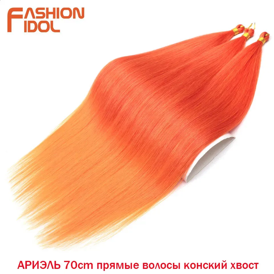 Cheveux humains en vrac droits 28 pouces Bundles Crochet Tresses Synthétique Tressage Ombre Orange Extensions 231214