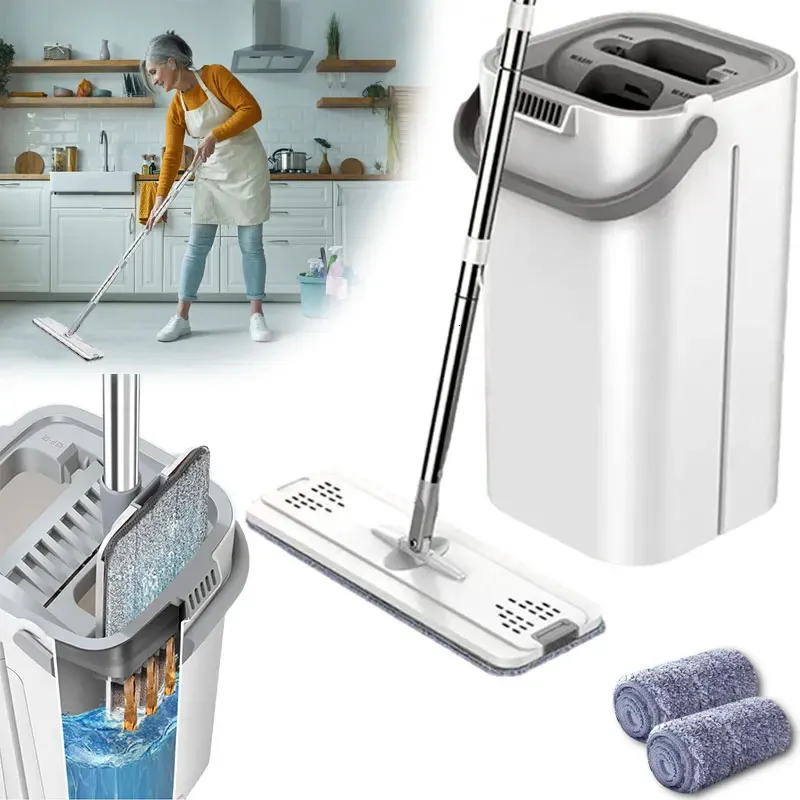 Mops Hand Free Flat Floor Mop Bucket Set For Professional Home Cleaning System With Washable Microfiber Pads 231215