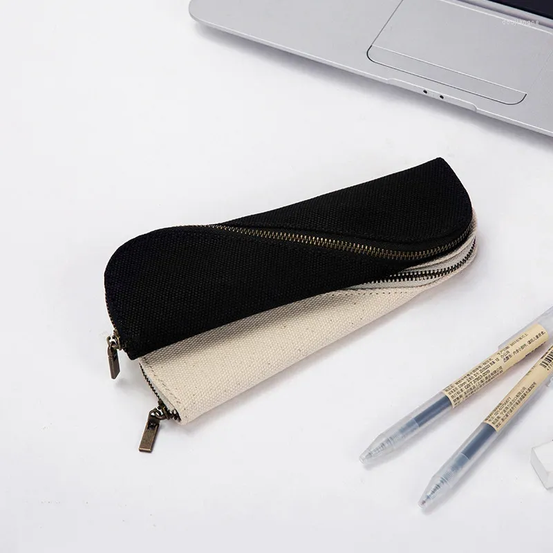 Canvas Zipper Pen Pen Bag Ołówek dla chłopców dziewcząt Duża pojemność magazynowa Materiały biura szkolnego