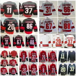 2023 Reverse Retro Hockey Jerseys 20 Sebastian Aho 31 Frederik Andersen 8 Brent Burns 86 Teuvo Teravainen 11 Staal 37 Andrei Svechnikov Shirts Mens 25th Anniversary