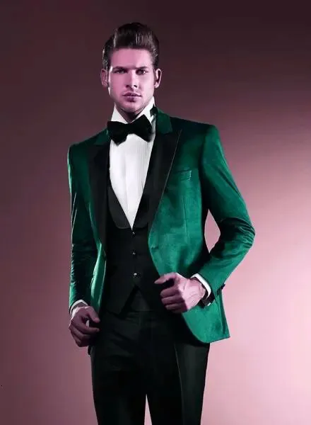 Men's Suits Blazers SZMANLIZI MALE COSTUMES Green Velvet Evening Party Men Suits ed Lapel Groomsman Blazer 3 Pieces Groom Wedding Tuxedos 231215