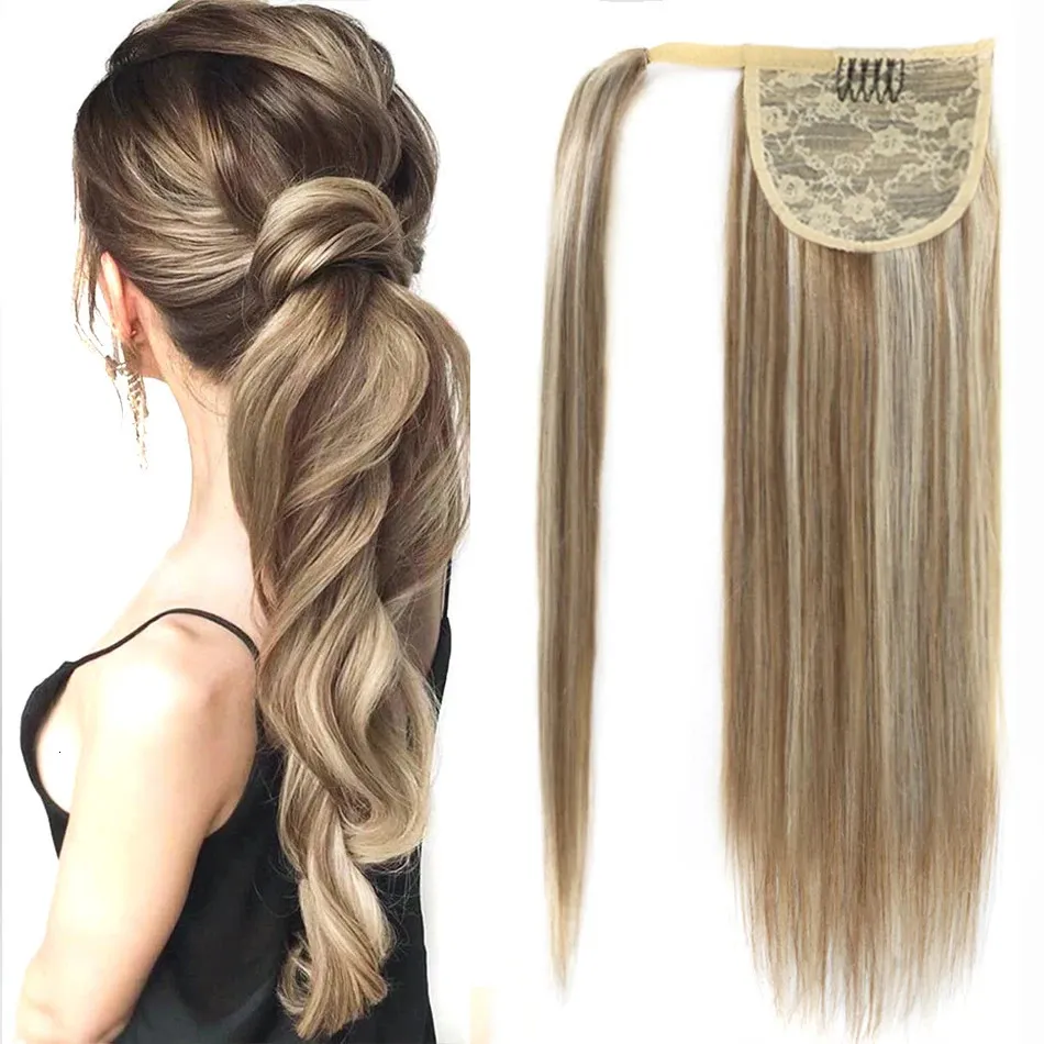 Synthetic Wigs Real Beauty straight hair magic tie ponytail 100% Remi human wrapped black womens 231215