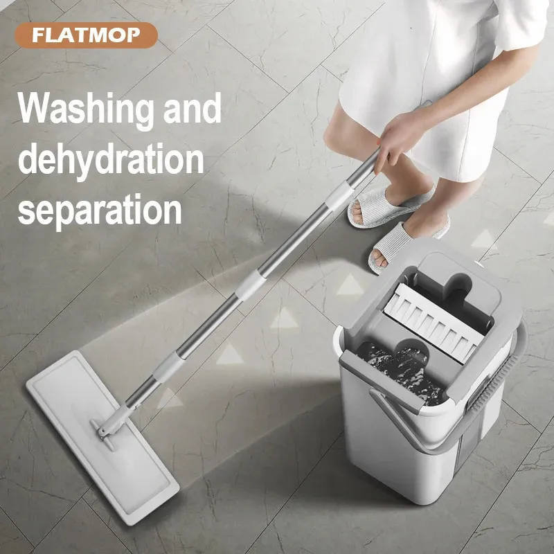 MOPS Magic Floor Mop Squeeze With Bucket Flat Rotating for Wash Cleaning House Home Cleaner Easy 231215