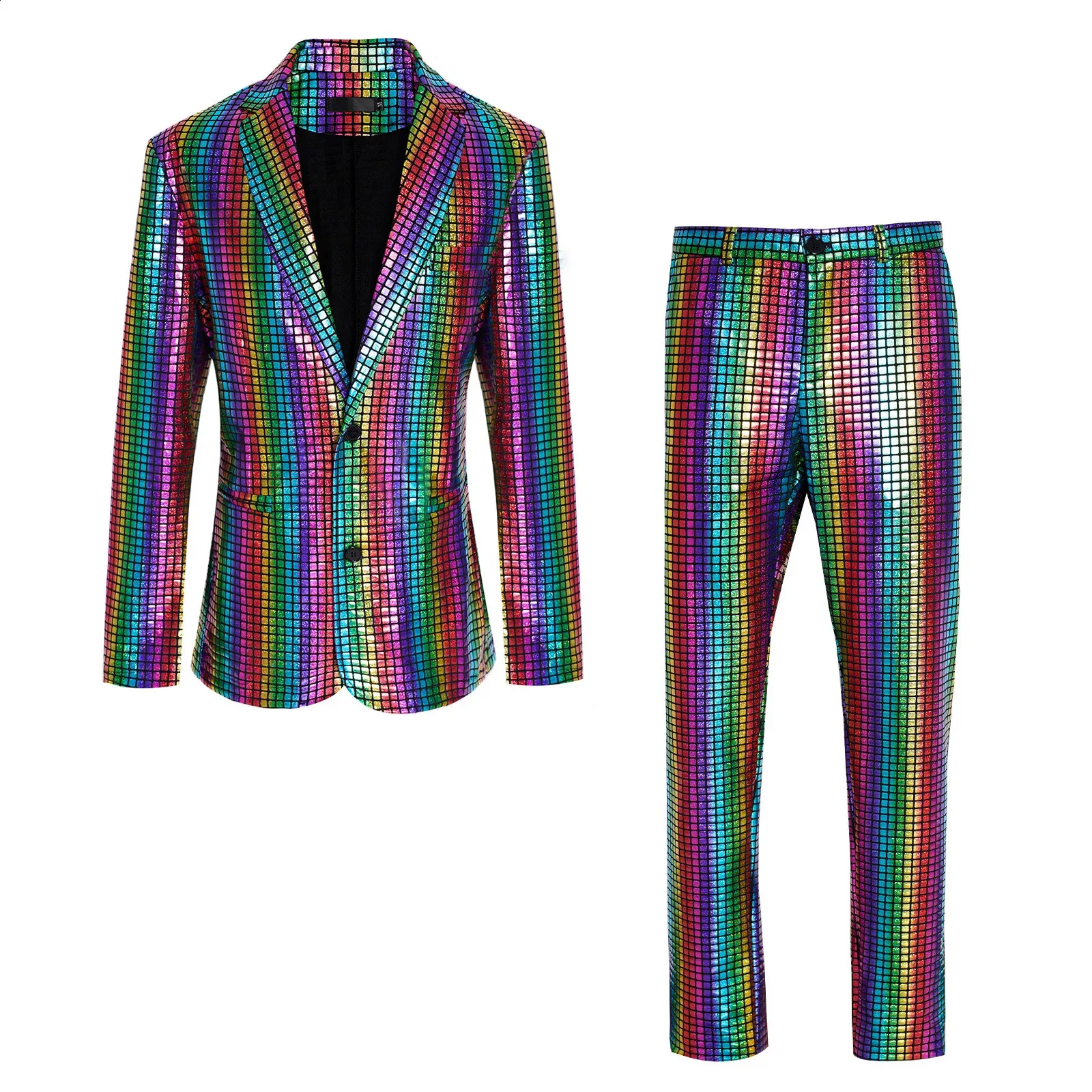 Abiti da uomo Blazer Abiti da uomo 2 pezzi Set colorato Moda discoteca Costume Homme Paillettes Blazer e pantaloni Completo Nightclub Prom Party Set giacca maschile 231214