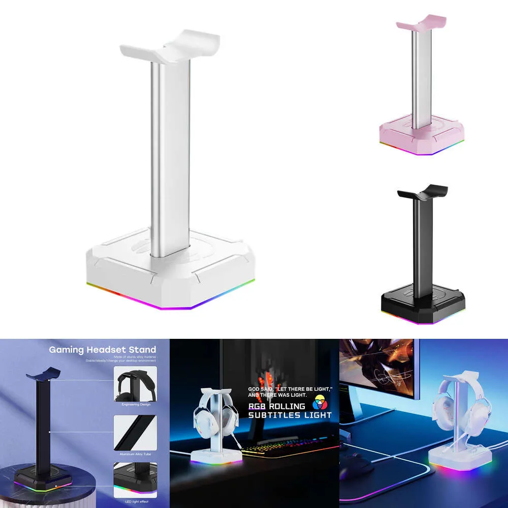 Suporte de fone de ouvido com retroiluminação rgb, rack de exibição para economia de espaço, organizador de mesa, suporte vertical, cabide