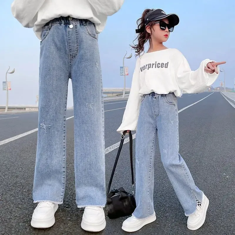 الجينز Big Teens Girl Girl Leg Jeans Kids Girls Denim Pants Children Outwear Breaters Girl Clothing Fall Spring 4-12years 231215