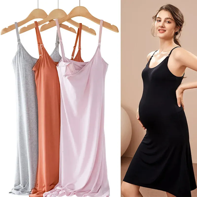 Sleep Lounge Sexy Pregnancy Mother Breastfeeding Nightgown Elegant Maternity Nursing Dress Summer Sleeveelss Viscose Nightdress 231215