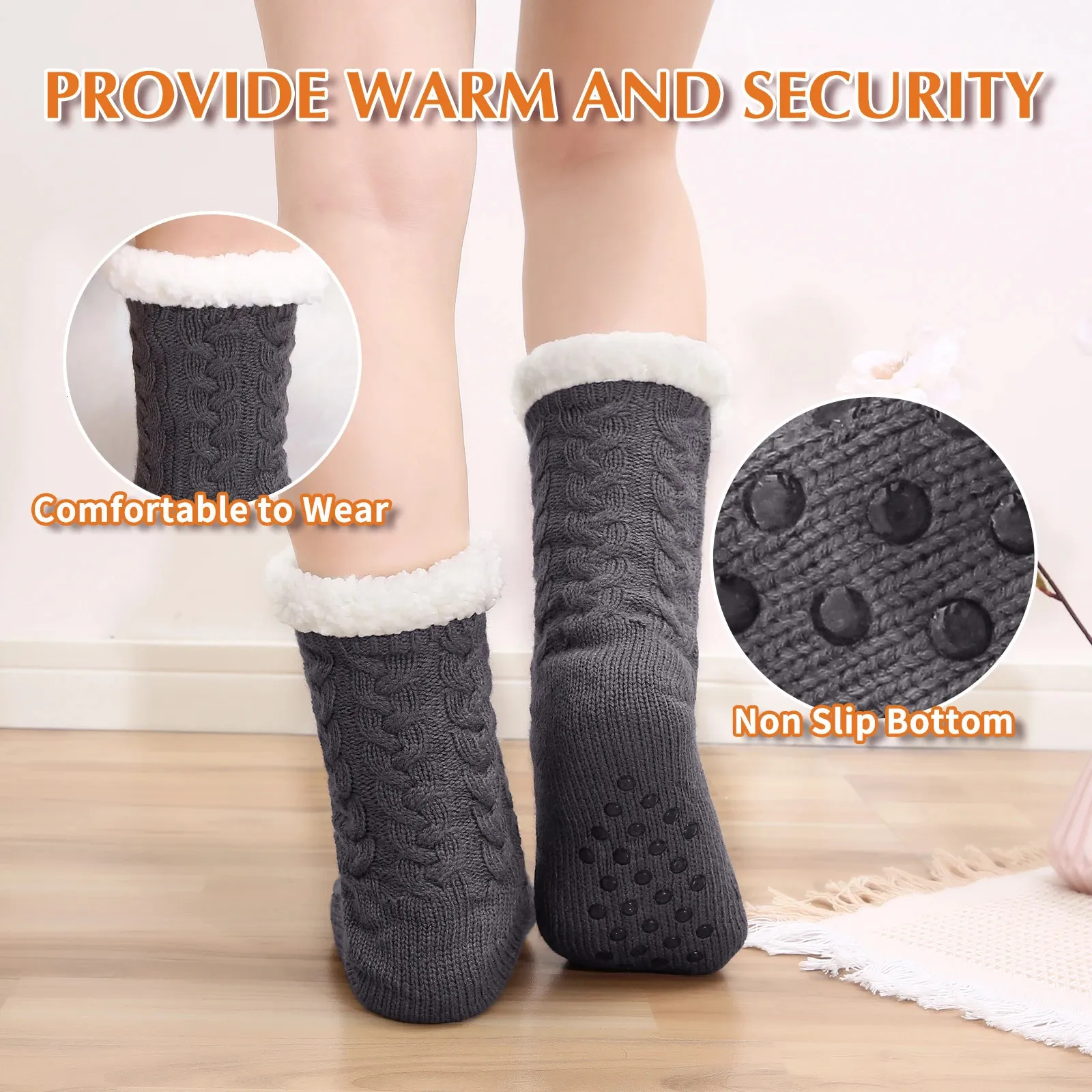 Slipper Socks Women, Fuzzy Socks Winter Socks Women Non Slip Fleece Lined  Thermal Socks Cozy Thick Warm Slipper Floor Socks