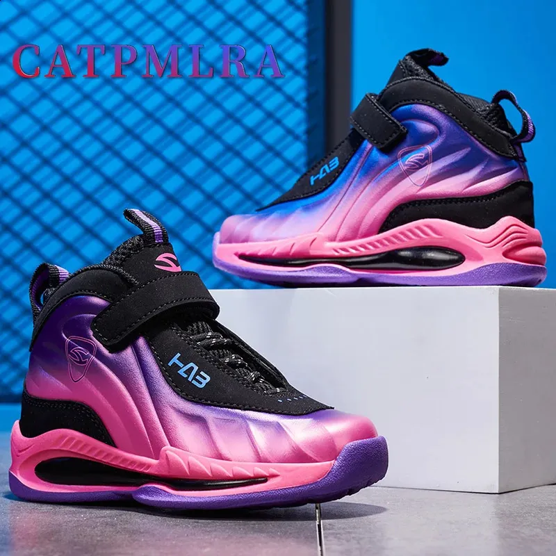 Athletic Outdoor Cool Basketball Shoes Children Boy Girls Pink Gold Outdoor Boy Trainers High Top Kids Basketball Sneakers Basketball Boots 231214