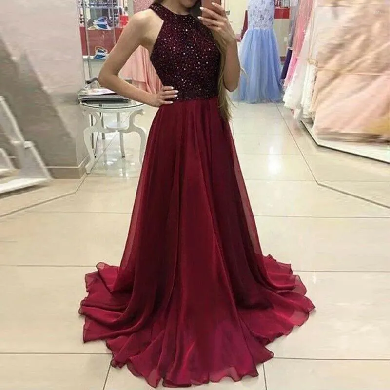 Elegant Women's Chiffon Dress Sleeveless Long Prom Gown, Flowy Pleated  Bridesmaid Dress, Casual Evening Party Maxi Dress