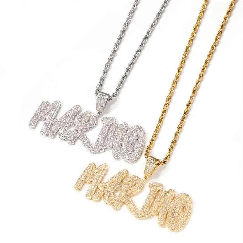 Ожерелье с именем на заказ, кулон с кистью и буквами, подвески с буквами Iced Out для мужчин и женщин, индивидуальный подарок219T