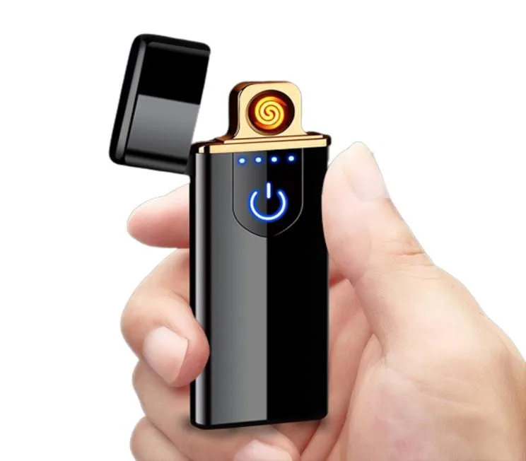 Electric Lighter Rechargeable Touch Induction USB Ultra-thin Lighter Portable Windproof Creative Smoking Accessories Gadgets for Men4192411