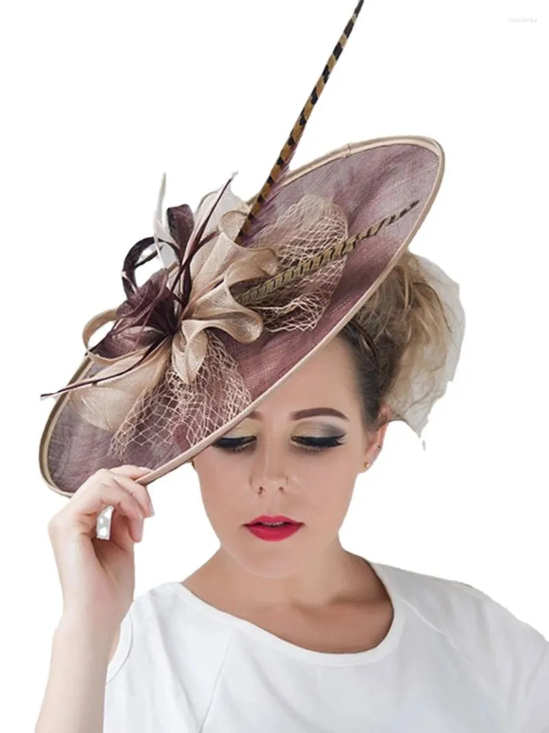 Tocados para mujer, sombrero para fiesta, boda, Sinamay Chapeau, ala ancha, Fedora, Iglesia, Derby, tocado, accesorios para el cabello