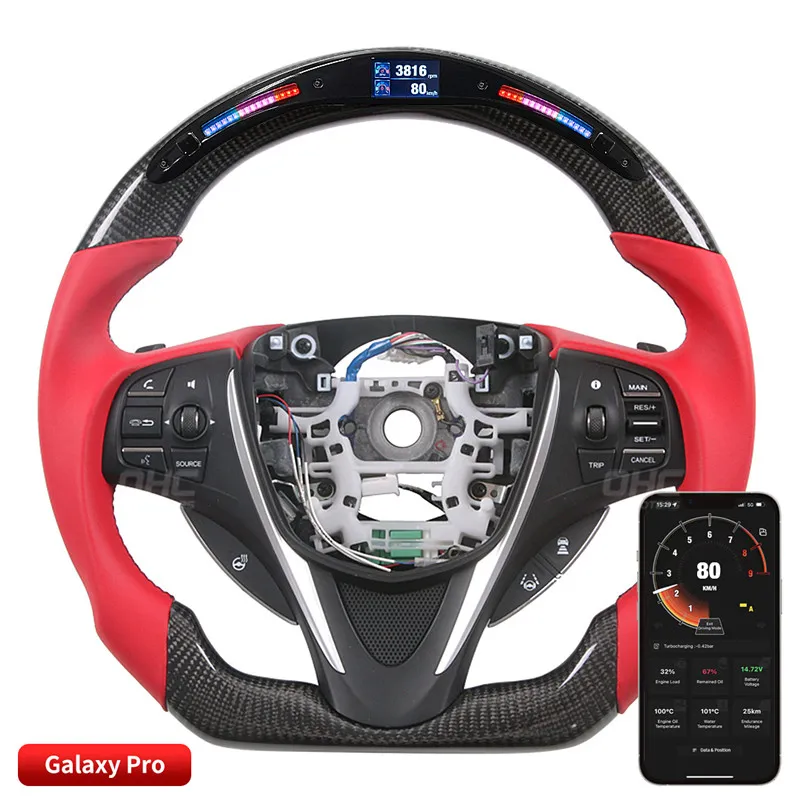 100% Carbon Fiber Car Steering Wheel Compatible for Honda Acura RDX LED Display