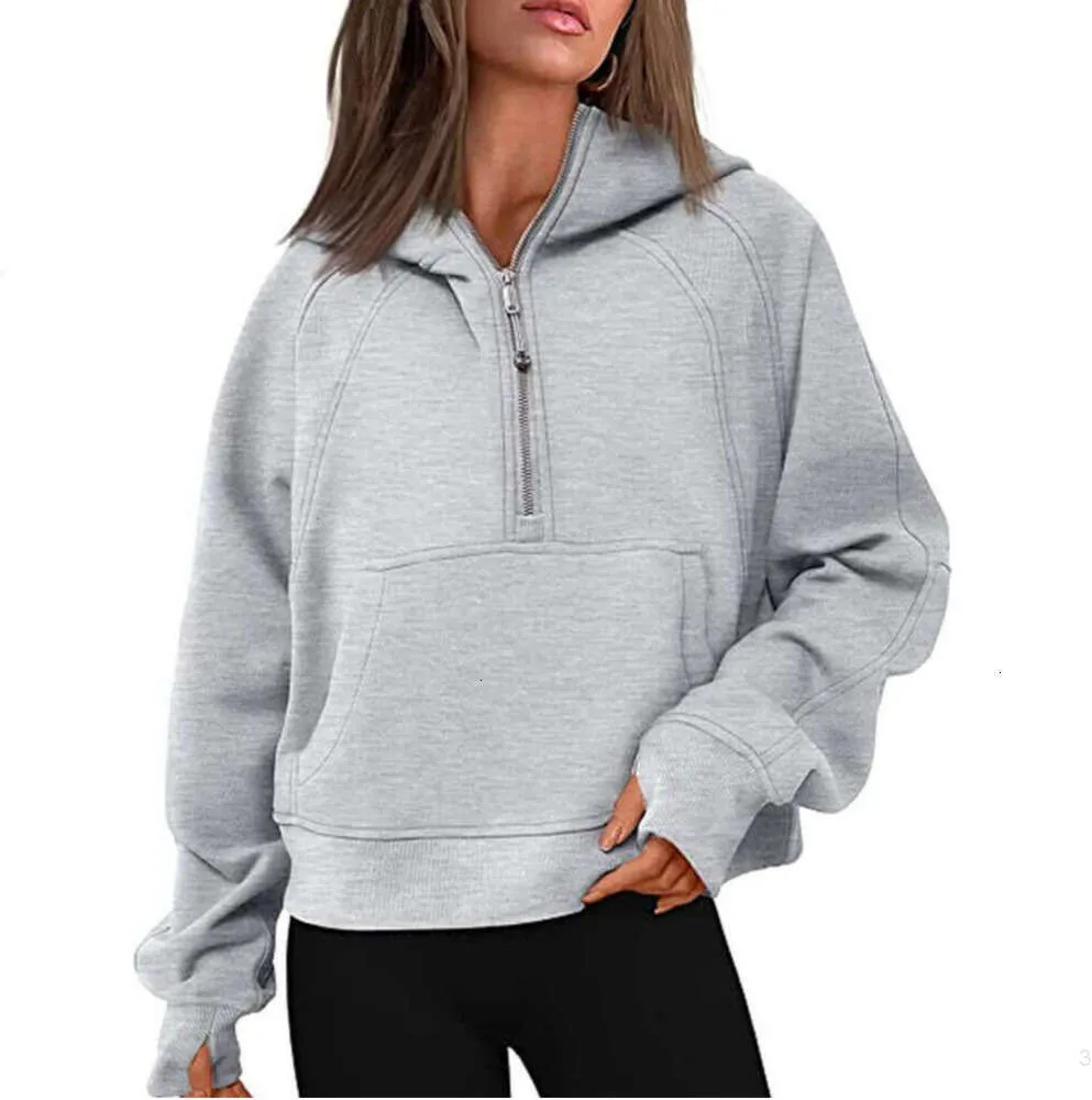 1lululemen-08 Sweats à capuche pour femmes Sweatshirts Automne Hiver Yoga Costume Plongée À Capuche Demi-Zip Femmes Pull De Sport Lâche Veste De Gym Fitness Court Manteau En Peluche Sweat