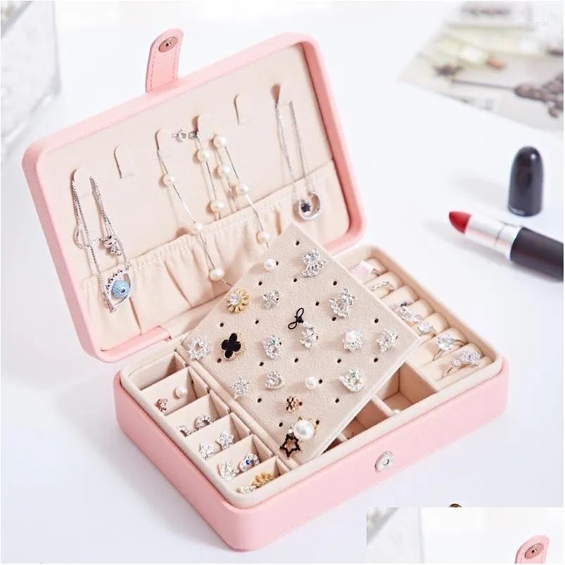 Jewelry Pouches, Bags Jewelry Pouches Portable Pu Leather Simple Ear Stud Jewlery Box Small Earrings Ring Mti-Function Comestic Casket Dhk5R