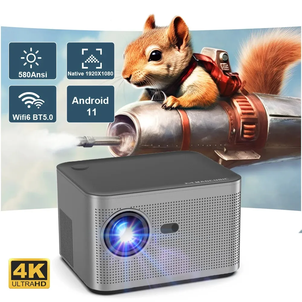 프로젝터 Magcubic 580ansi Projector Android11 ​​4K 19201080p Wi -Fi6 음성 제어 Allwinnerh713 전자 포커스 BT50 홈 시네마 예상 Y231215