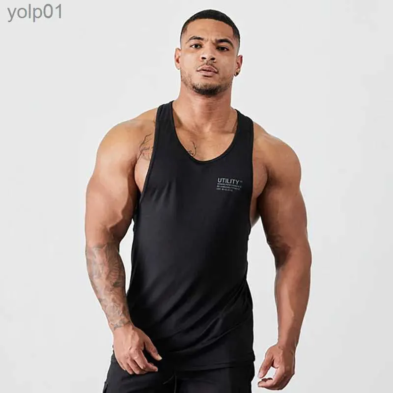 T-shirts pour hommes Mens Gym Scle Fitness Singlets Marque de mode Vêtements Sports Entraînement Imprimé Débardeur Respirant Sleless Coton Casual VestL231216