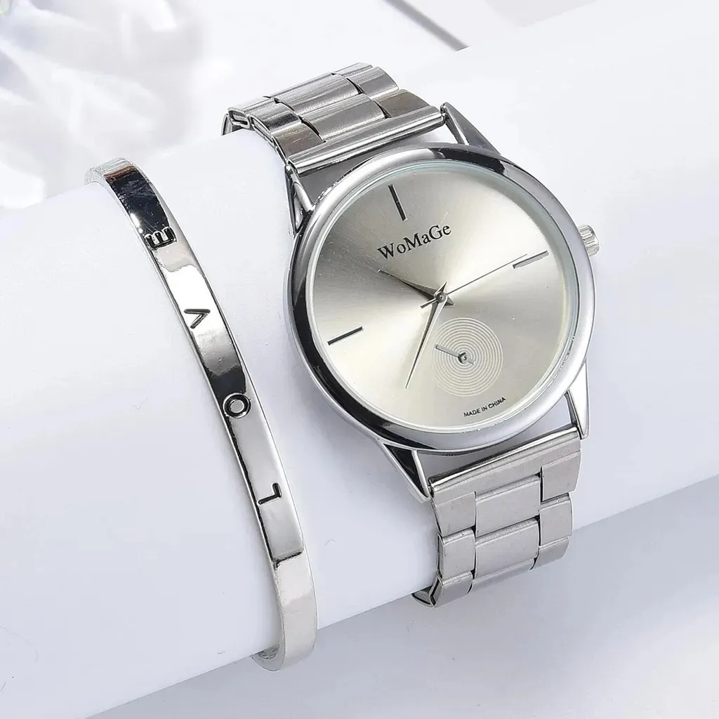 Other Watche Watch Set Luxury Silver Dress Quartz Bracelet Ladies Sports Wrist Clock Gift Woman Relogio Feminino 231216