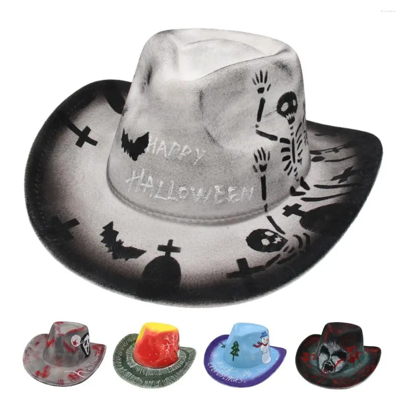 Berets Halloween Cosplay Props Cowboy Hats For Men Christmas Party Western Cowgirl Women Hat Colorful Prom Show Painting DIY Knight