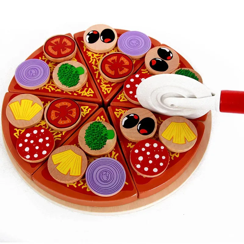 Cucine Gioca Cibo Bambino Simulazione in legno Pizza Frutta Fetta Taglio Giocattoli Fai finta di giocare con i bambini Mani in cucina Giocattoli educativi 231216