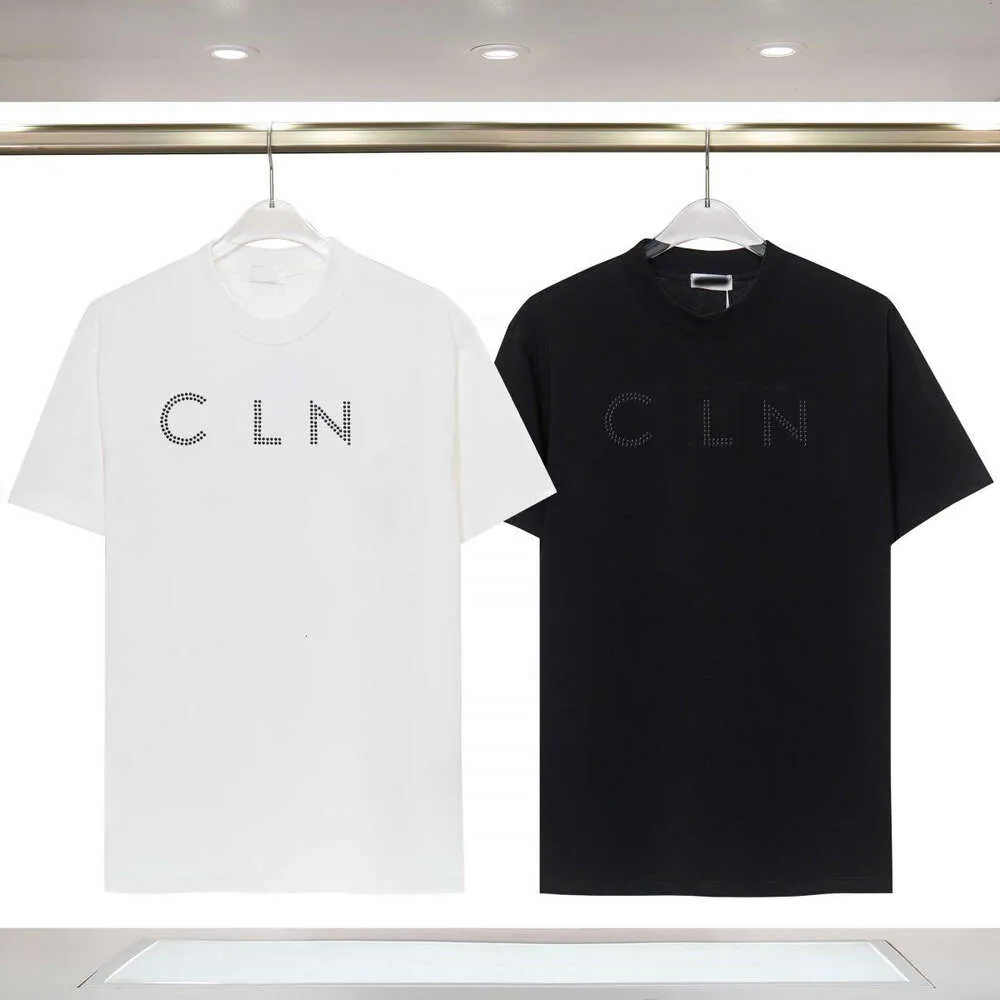 Designer Luxury Celins Classic 2023 Spring/Summer New Beaded Letter Kort ärm T-shirt för både män och kvinnor,