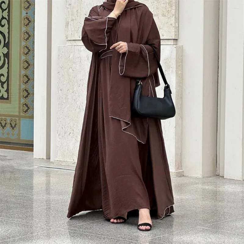 Roupas étnicas 2 peças abaya vestido longo para mulheres ramadan islâmico hijab robe dubai festa turca kaftan outfit conjunto muçulmano (sem lenço)