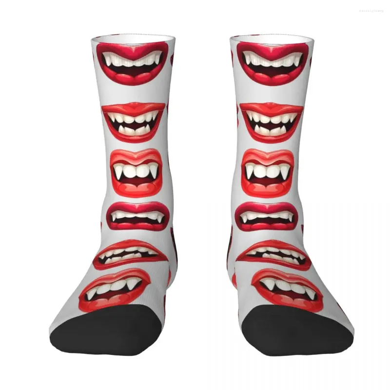 Herrensocken, Vampirzähne und Lippen, für Halloween, Erwachsene, Kompression, Unisex, Band, Harajuku, nahtlos bedruckt, lustige Crew-Socke