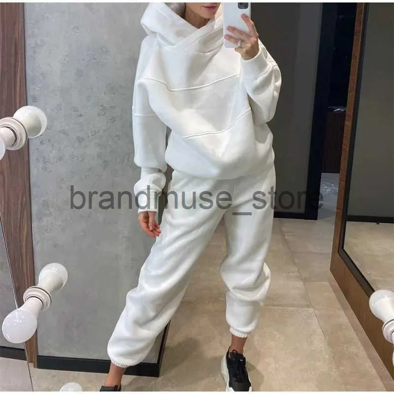 Women's Two Piece Pants Womens Autumn Winter Tracksuit Warm Fleece Suits Hoodies Tops Casual Sweatshirts Jogging Pant Outfits Sweatpants 2 piece sets J231216