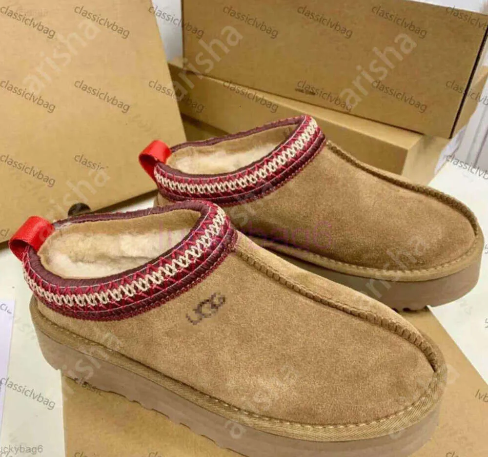 Tasman Slippers Kastanjebont Slippers Schapenvacht Shearling Tazz Muiltjes Dames Heren Ultra Mini Platform uggliss laars Slip-on Schoenen Suède Bovenwerk Comfort Herfst Winte10 GFD