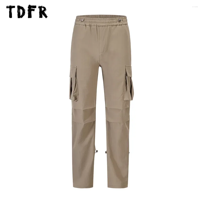Pantalons pour hommes Cordon Cargo Hommes Style Safari Plissé Taille Élastique Pantalon Droit Ample Hommes