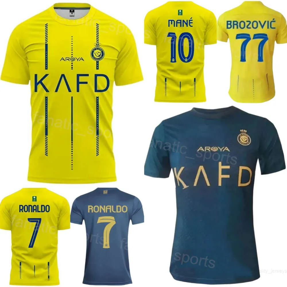 Maglia da calcio uomo Al Nassr Club Team 23 AHMED 2 AL-GHANNAM 16 MARAN 14 AL-NAJI 4 AL-FATIL 10 MANE 7 RONALDO 94 TALISCA GHAREEB Maglia da calcio Kit Nome personalizzato Numero 23/24