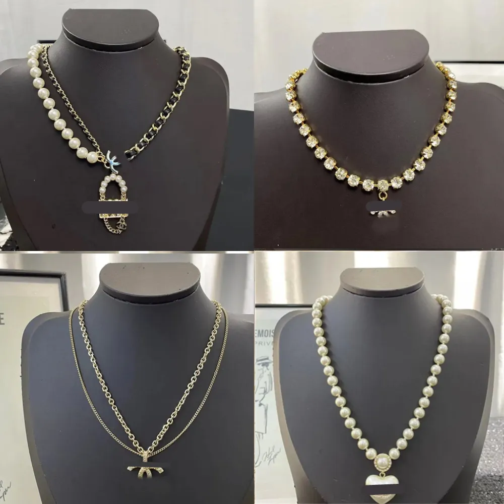 Collane con pendente a doppia lettera stile canale 18 Collana con maglione con strass perla Crysatl placcato oro 18 carati per le donne Accessori moda gioielli per feste di nozze