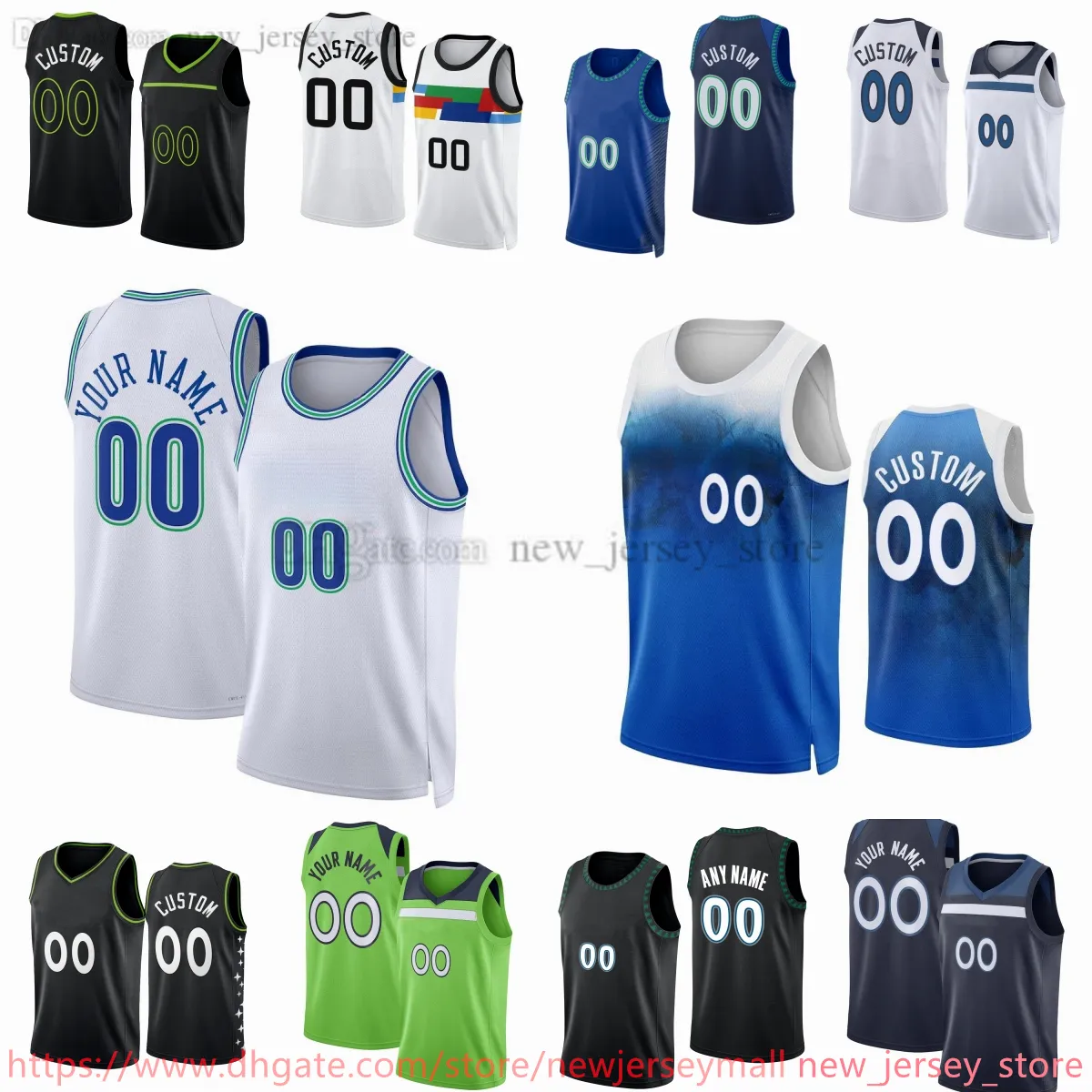 Aangepaste 2023-24 bedrukt basketbal 5 Anthony Edwards Jersey 9 Nickeil Alexander-Walker 1 Kyle Anderson Mike Conley Naz Reid Shake Milton McLaughlin Troy Brown Shorts