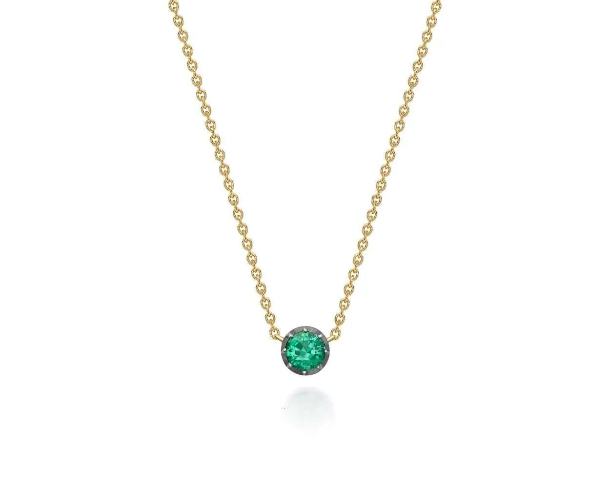 10K Signature Round Cut-Down 0.50Ct Diamond Sapphire Emerald And Blackened Gold Pendant Necklace