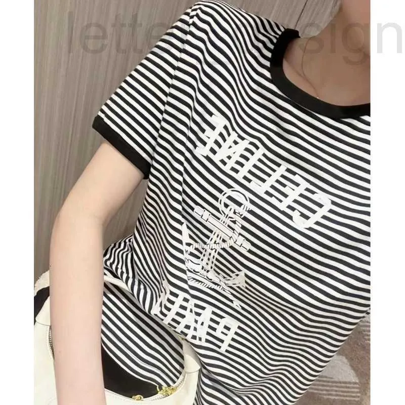 Women's T-Shirt designer luxuryCE New Stripe Short Sleeve Tee Sailor Pattern Letter Print Classic Versatile Casual Top for Women ANYF