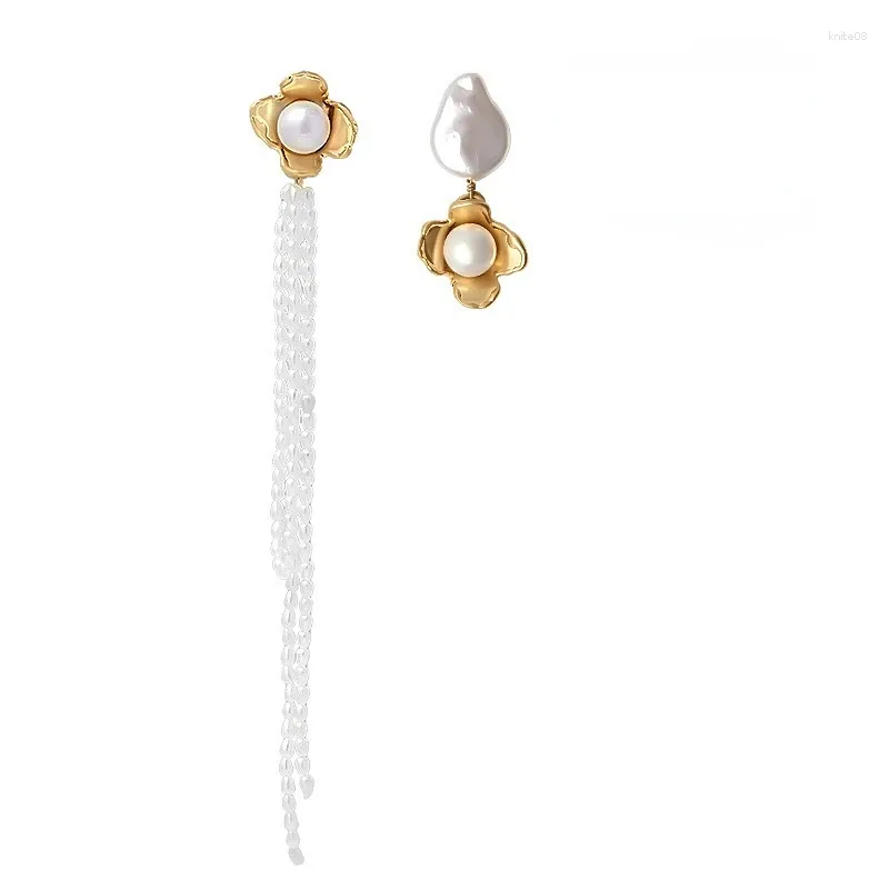 Ohrstecker Koreanische Vintage Blume Weiße Perle Lange Quaste Tropfen Für Frauen Gold Farbe Modeschmuck Luxus Hängende Anhänger