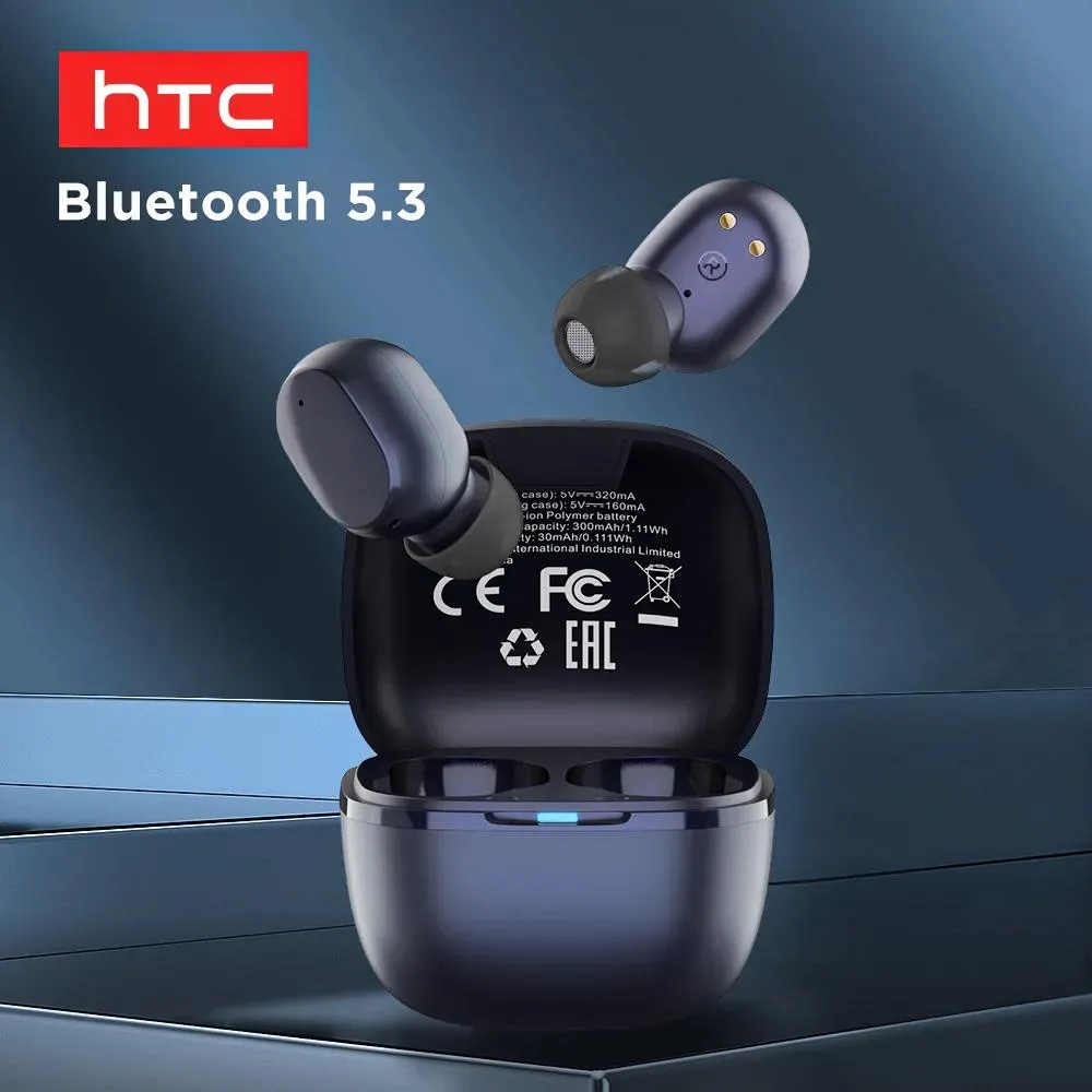 Hörlurar Original HTC TWS6 Trådlös hörlurar Bluetooth 5.3 Hörlurar Dual Stereo Noise Reduction Earbuds Bass Touch Control Sport Headset