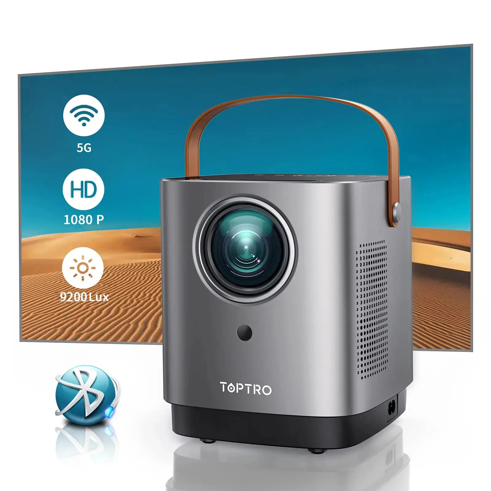 프로젝터 TOPTRO TR23 프로젝터 휴대용 5G WIFI BLUETOOTH 9500 LUMENS 1080P 지원 홈 시어터 야외 Proyector Dustproof 231215