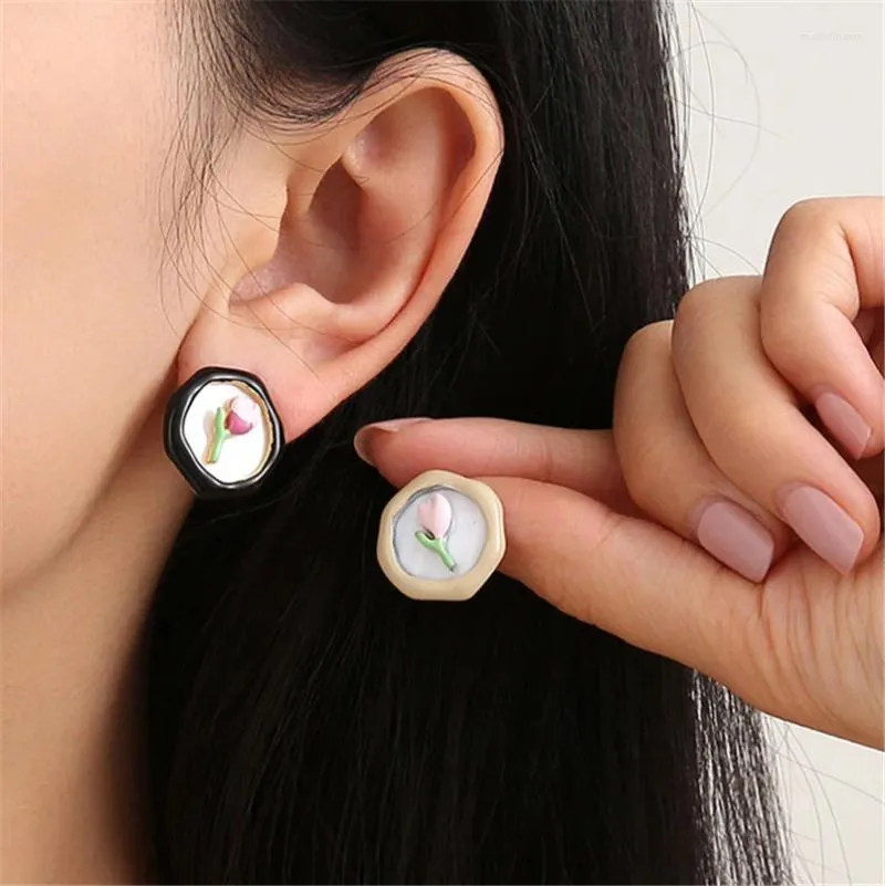 Stud Earrings Korean Style Tulip Flower Shell For Women Girls Round Jewelry Gift Y2K Accessories