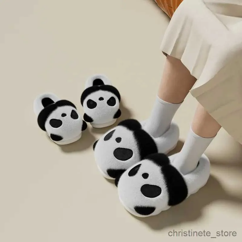 Pantofola per bambini Panda Cover Tacco Pantofole in cotone per la casa Pantofole per bambina da ragazzo Inverno Nuovo peluche per interni antiscivolo Scarpe per la casa R231216