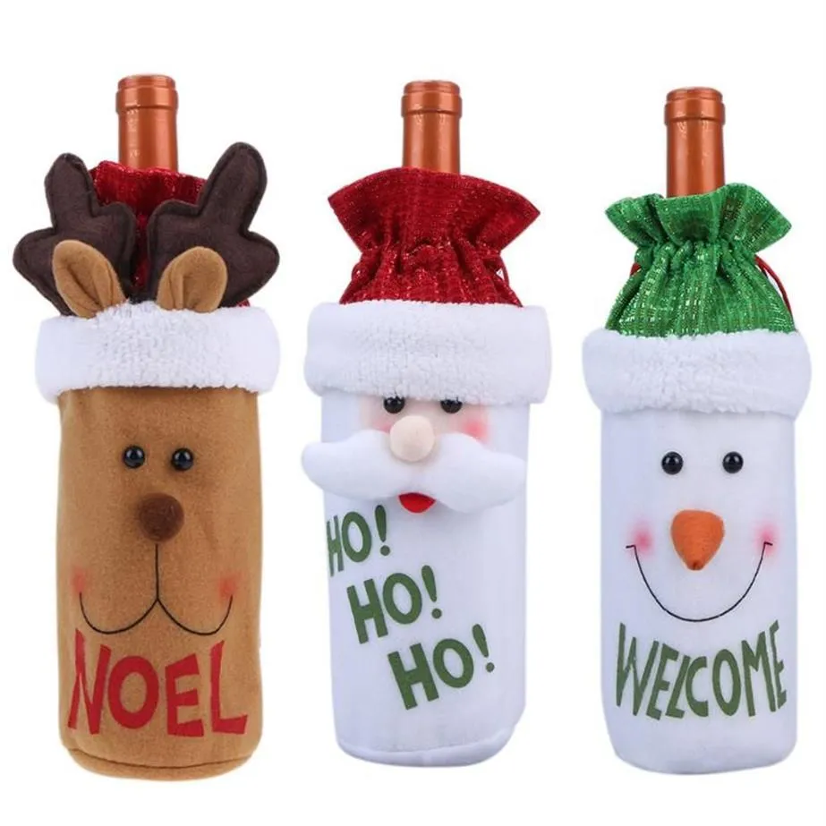 Peluche rosso simpatico pupazzo di neve copri bottiglia di vino borsa banchetto cena di Natale decorazioni per la tavola Babbo Natale feste di Capodanno forniture302R